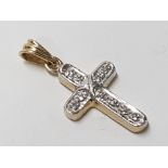 9CT YELLOW GOLD SMALL CROSS PENDANT SET WITH SMALL DIAMONDS, 0.8G