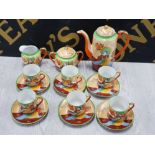 15 PIECE JAPANESE HAND PAINTED SAMURAI COFFEE SET