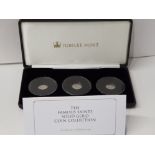 SET OF 3 GOLD 9 CARAT COINS EACH WEIGHING 1 GRAMME IN CASE WITH CERTIFICATE