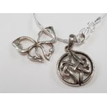 SILVER NECKLACE WITH CELTIC ROUND SILVER PENDANT AND 1 OTHER SILVER PENDANT 6G