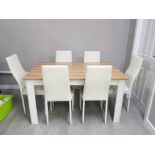 MODERN IKEA DINING TABLE AND 6 CREAM LEATHERETTE CHAIRS