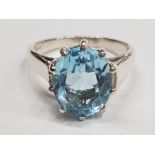 SILVER BLUE TOPAZ SOLITAIRE RING, 3.4G SIZE L1/2