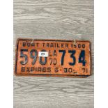 VINTAGE NUMBER PLATE, BOAT TRAILER 1500, 590 734