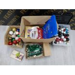 CHRISTMAS DECORATIONS INCLUDING BAUBLES LIGHTS CRACKERS ETC