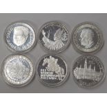 6 DIFFERENT AUSTRIAN SILVER PROOF 500 SCHILLING COINS, THREE DATED 1981 AND THREE 1983