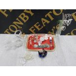 GLASS ORNAMENTS BY MURANO SWAROVSKI ETC TO INCLUDE SWANS DOG TEDDY BEAR