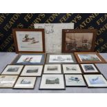 COLLECTION OF 16 PICTURES INC VARIOUS ANTIQUE PRINTS OF LOCAL INTERESTS ALSO INCLUDES WATERCOLOURS