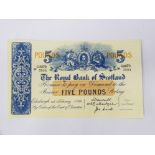 THE ROYAL BANK OF SCOTLAND 1954 FIVE POUNDS BANKNOTE, PICK 323B, LIGHTLY PRESSED LOOKS ABOUT