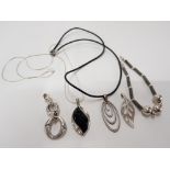 SILVER PENDANT, ONE SILVER CHAIN, ONE SILVER PENDANT AND ONE SKIN NECKLACE WITH SILVER FASTENING AND