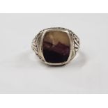 GENTS HALLMARKED SILVER AND AGATE RING 8.8G GROSS SIZE T