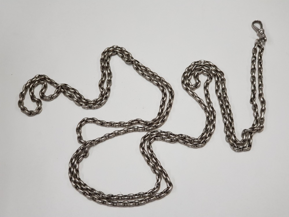 62" SILVER MUFF CHAIN WITH BELCHER TYPE LINKS AND CLIP 48.5G