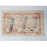1873 FIJI 50 DOLLARS TREASURY BANKNOTE ISSUED IN LEVUKA, PICK 8C SIGNED G.A.WOODS WITH CANCELLED