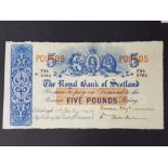 THE ROYAL BANK OF SCOTS FIVE POUNDS BANKNOTE, DATED 1942, PICK 317C EF OR BETTER