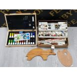 2 VINTAGE ARTIST SETS CONTAINING PAINTS BRUSHES AND PAINT BOARDS