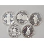 A TOTAL OF 5 AUSTRIAN SILVER PROOF 500 SCHILLING COINS, 2 DATED 1984 PLUS 2 X 1985 AND 1 X 1986