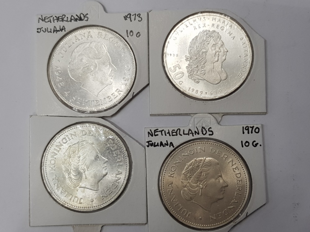 4 DUTCH SILVER PROOF COINS INCLUDES 1970 10G, 2X 1973 10G AND 1988 50G COIN - Image 2 of 2