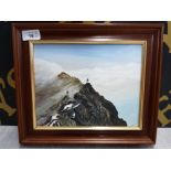 AN OIL ON BOARD BY ANN CELIA FREEMAN 'STRIDING EDGE HELVELLYN' SIGNED 19 X 24CM