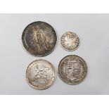 COWN WILLIAMS IV 1837 SILVER 3D, VICTORIA 1887 SHILLING AND KING EDWARD VII 1902 FLORIN AND SHILLING