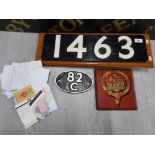 RAILWAY INTEREST ITEMS GWR WOODEN PLAQUE MOUTED WAGON PLATE AND SMALLER PLATE TOGETHER WITH