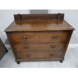 A C1940 CARVED OAK CHEST OF THREE DRAWERS 100 X 92 X 46CM
