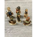 SIX GERMAN HUMMEL FIGURES OF CHILDREN AND A WOODEN STORAGE BOX