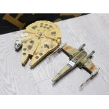 2 COLLECTABLE STAR WARS TOYS, MILLENNIUM FALCON AND X WING FIGHTER