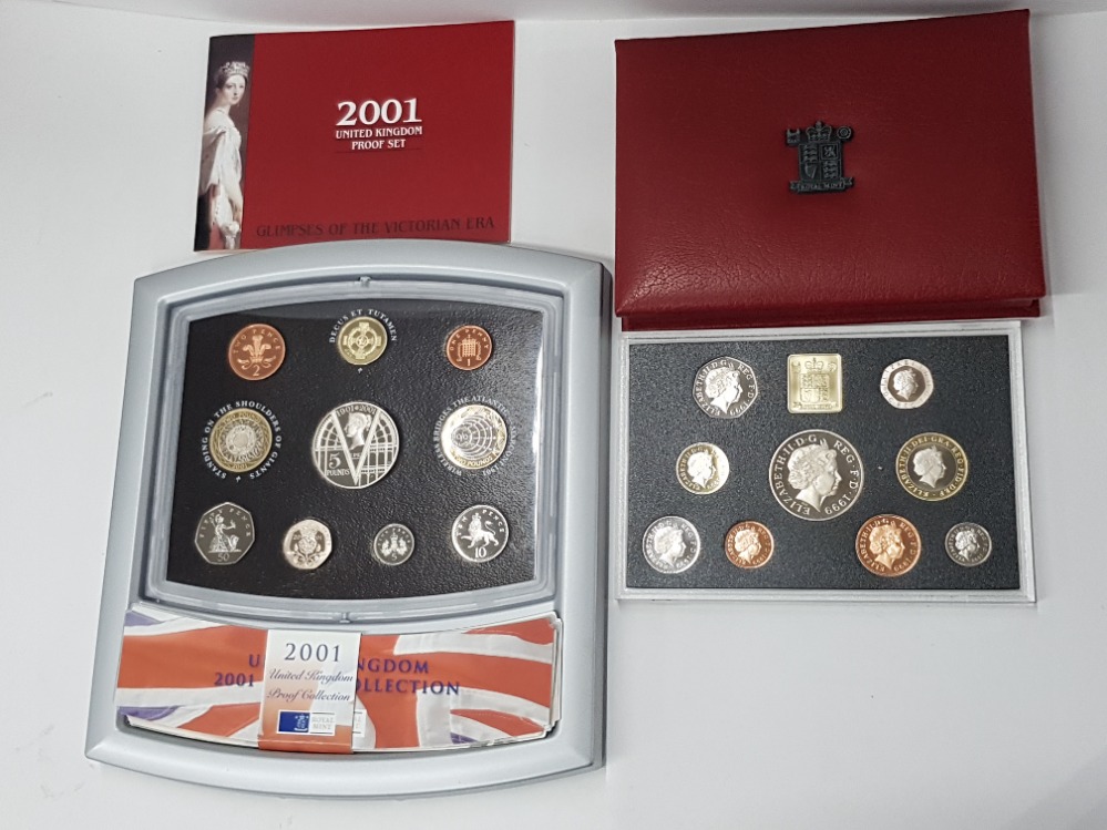 2 ROYAL MINT UK 1999 AND 2001 PROOF YEAR SETS COMPLETE IN ORIGINAL CASES WITH CERTIFICATES