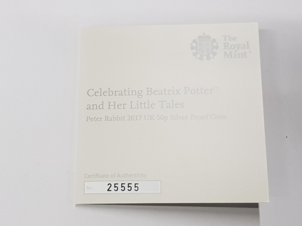 ROYAL MINT UK 2017 50P PETER RABBIT SILVER PROOF COIN IN CASE AND BOX OF ISSUE WITH CERTIFICATE - Bild 5 aus 5