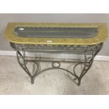 A GLASS TOPPED METAL CONSOLE TABLE 121 X 71 X 46CM