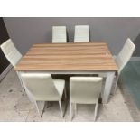 MODERN IKEA DINING TABLE 138CM LONG TOGETHER WITH SIX CREAM LEATHERETTE CHAIRS