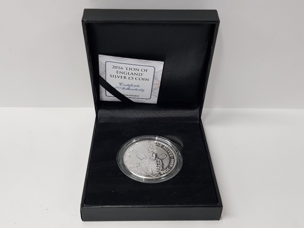 UK 2016 LION OF ENGLAND 2 OUNCE PURE SILVER COIN