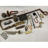 SMALL TRAY LOT OF EASTERN WHITE METAL BOXES INLAID STONES, BOY SCOUT WHISTLE AND PENKNIFE ALSO