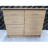 A MODERN LAMINATE CHEST OF EIGHT DRAWERS WITH METAL HANDLES 122 X 101 X 56CM