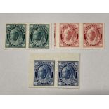 CANADA 1897 MAPLE LEAF ISSUE STAMPS, 1,3 AND 5 CENTS VALUES, EACH A PROOF PAIR