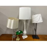 FOUR TABLE LAMPS TO INCLUDE A LIBRARY LAMP