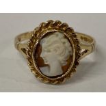 9CT GOLD CAMEO RING, 2G GROSS