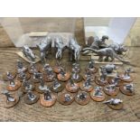 2 TUBS CONTAINING LEAD SOLDIERS AND 3 ELEPHANTS AND 4 DINOSAURS, UNPAINTED