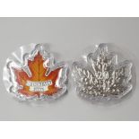 2 CANADIAN MAPLE LEAVES SILVER ONE OUNCE PURE 20 DOLLAR 2015 AND 2016 IN CASES OF ISSUE WITH