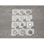 12 AUSTRALIAN SILVER COINS 3D (1) 6D (1) 1 SHILLING (8) AND 2S (2)