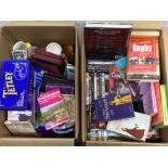 2 BOXES OF DVDS, CDS, BOOKS AND ORDNANCE SURVEY MAPS ETC