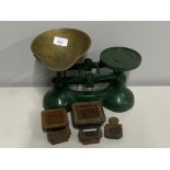 SET OF METAL VICTOR BALANCE SCALES, WITH BRASS BOWL AND LOOSE WEIGHTS