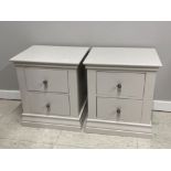 PAIR OF MODERN CONTEMPORARY 2 DRAWER BEDSIDE CHESTS, WITH METAL TWIRL HANDLES, H61CM W53CM D42CM