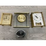 FOUR MANTLE CLOCKS BY AVIA WILLIAM WIDDOP ETC