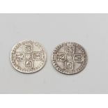 2 GOOD GRADE GEORGE II SIXPENCE COINS 1757 AND 1758