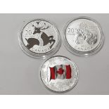3 CANADIAN COINS INCLUDING 2012 AND 2013 20 DOLLARS CHRISTMAS AND 2015 25 DOLLAR CANADIAN FLAG,