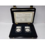 2 UK SILVER ONE OUNCE BRITANNIA COINS DATED 2012 AND 2013, PRESENTED IN WESTMINSTER DISPLAY CASE