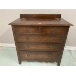 A MID 20TH CENTURY OAK CHEST OF TWO SHORT AND THREE LONG DRAWERS 91 X 94.5 X 50CM WOODWORM TO BACK