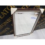 MODERN BEVELLED WALL MIRROR IN WOOD FRAME WITH SILVER DETAILING 85 X 59 CM