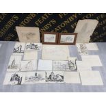 A COLLECTION OF ARCHITECTURAL DRAWINGS TO INCLUDE HUMSHAUGH CHURCH AND OTHER TOWN SCAPES IN A