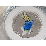 ROYAL MINT UK 2017 50P PETER RABBIT SILVER PROOF COIN IN CASE AND BOX OF ISSUE WITH CERTIFICATE